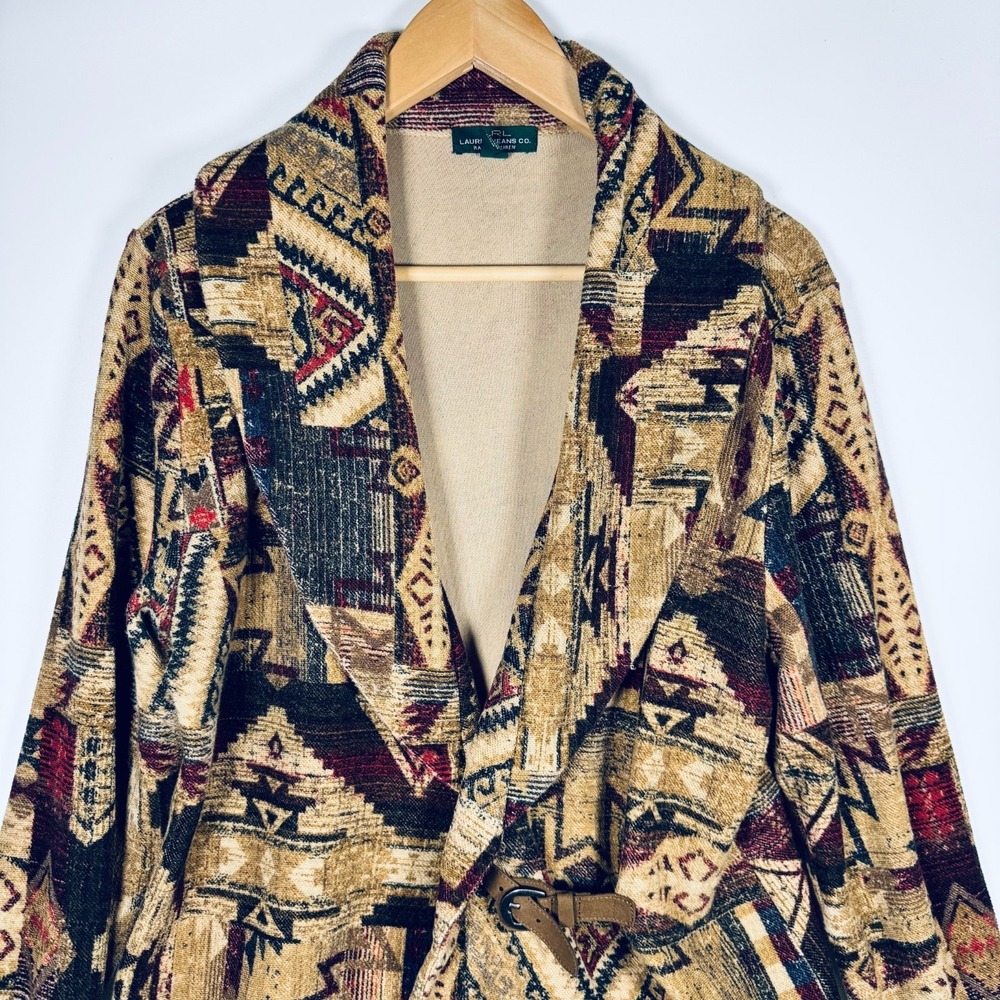Lauren Jeans Co‎ Ralph Lauren Cardigan XL Brown Southwestern Aztec Tapestry - Picture 2 of 14